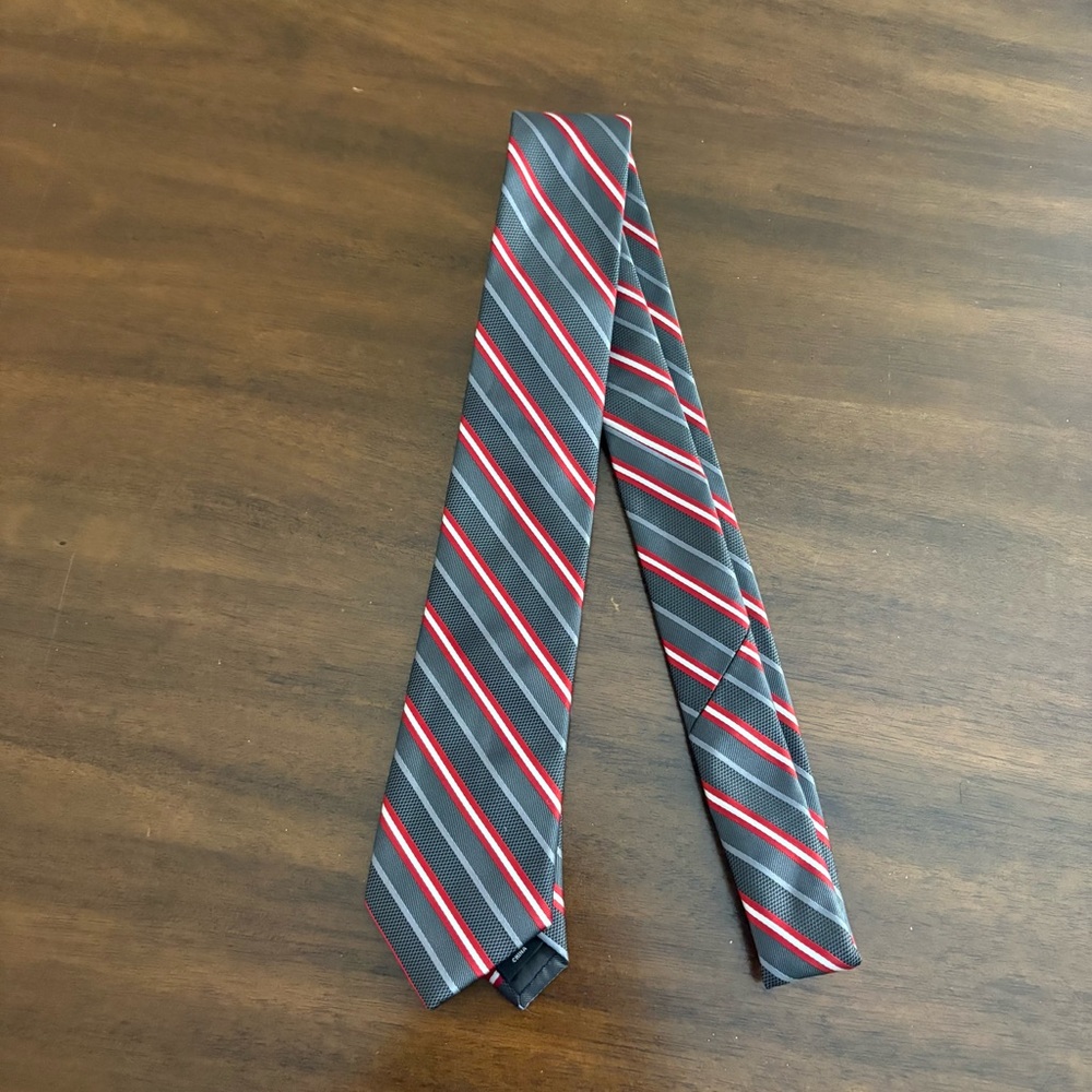 JF J.Ferrar Red Gray skinny Striped Mens Neck Tie work business formal